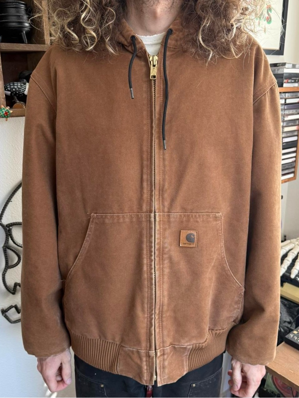 Vintage 2000s Carhartt Brown Full-Zip Hooded Quilt Lined Jacket J130 ~ Size XL